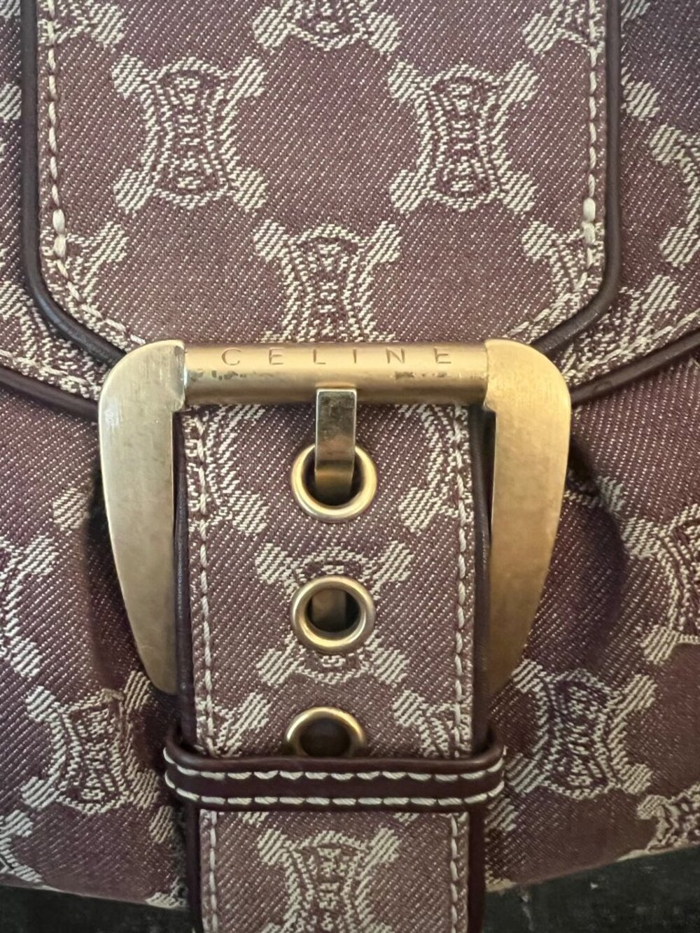 Celine Macadam Burgundy Denim Shoulder Bag - Picture 3 of 11